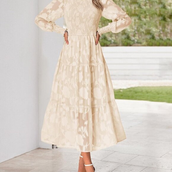 Wedding Guest Dresses for Women Fall Fashion 2025 Casual Long Sleeve Floral Maxi - Picture 3 of 7